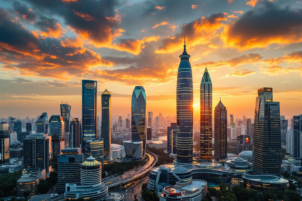 好色电影院总部所在北京CBD商务区城市天际线风景图